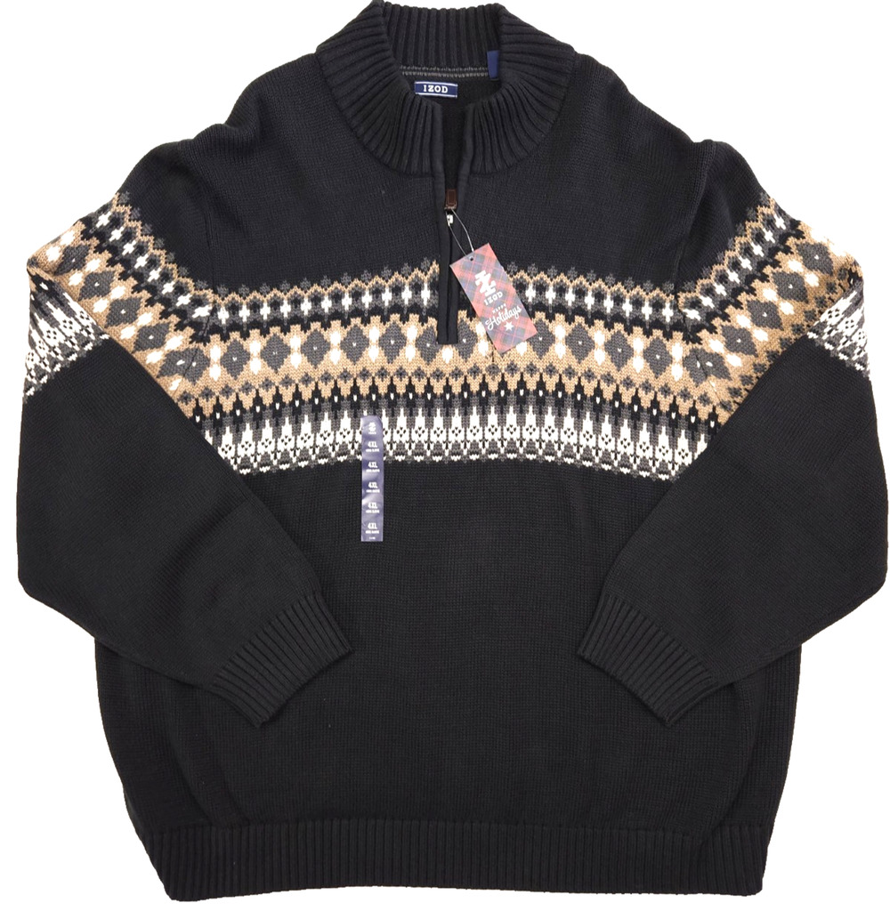 Izod Quarter Zip Sweater men's 4XB Fair Isle Nordic Cozy Alpine Preppy